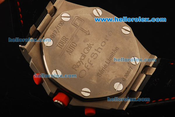 Audemars Piguet Royal Oak Offshore Chronograph Swiss Valjoux 7750 Automatic Movement Titanium Case with Black Dial and Black Leather Strap - Click Image to Close